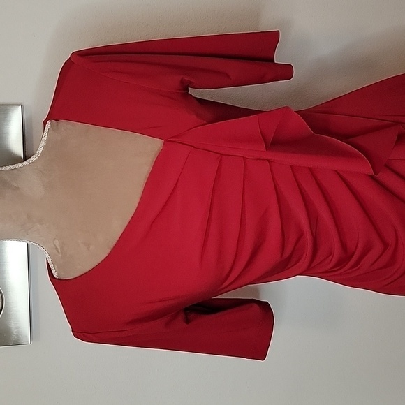 connected apparel, Red, Asymmetrical Neckline, Ruffled Dress, Size 8P, NWOT - Picture 2 of 10